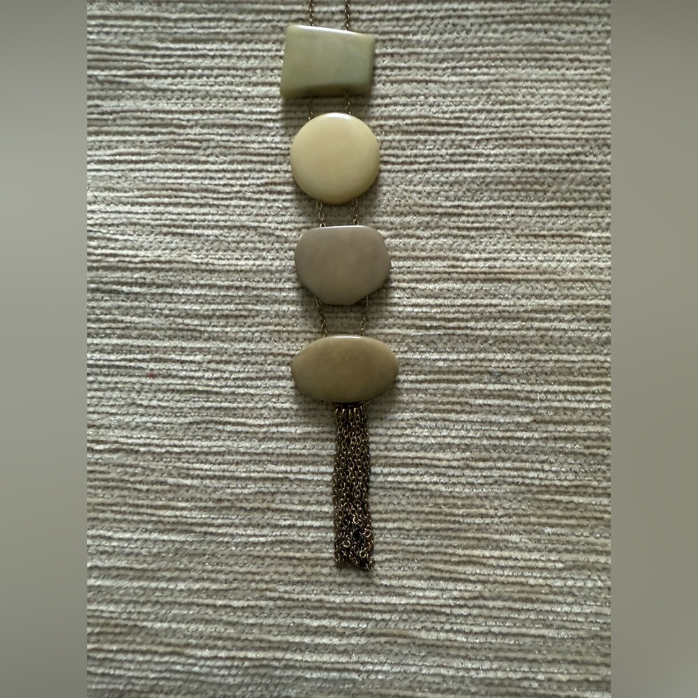 Noonday Pendant Long Necklace Geometric Tassel Gold - Picture 2 of 4